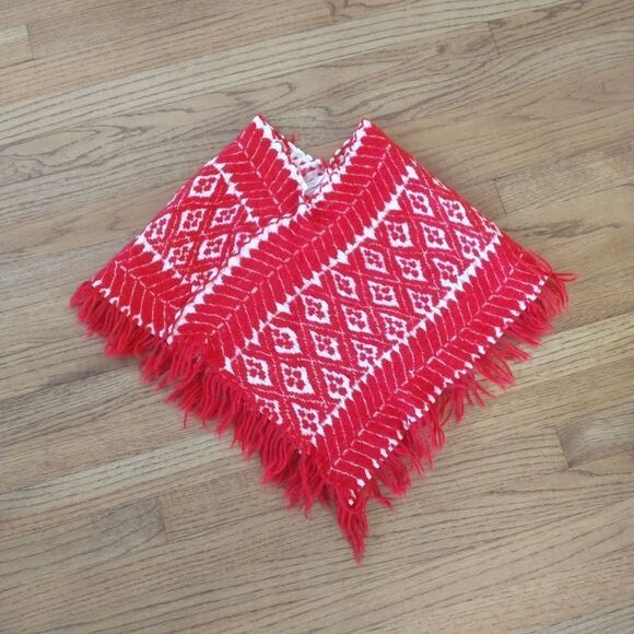 Vintage 60s mod striped wool fringe poncho girls small - Picture 1 of 2